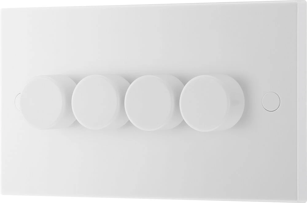 BG White Moulded Square Edge Quadruple Dimmer Switch 2 Way, Trailing Edge 200W