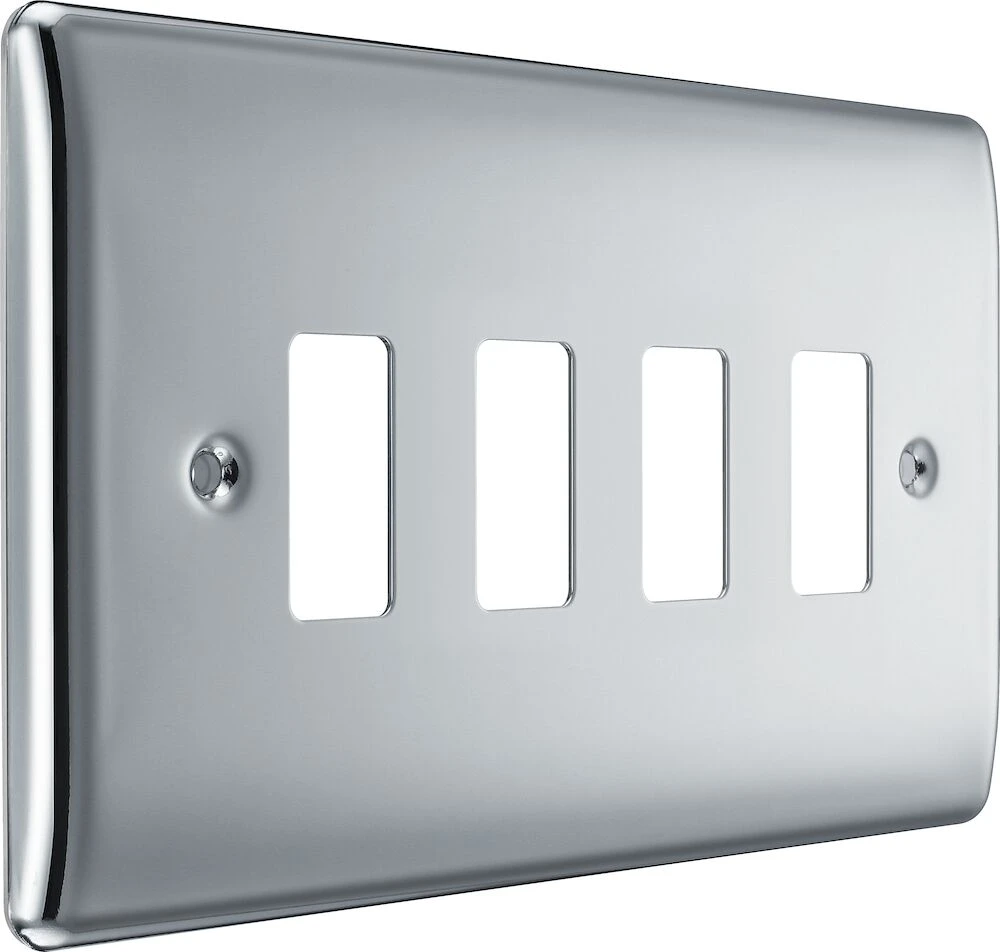 BG Grid Nexus Metal Rectangular Front Plate 4 Module, Polished Chrome