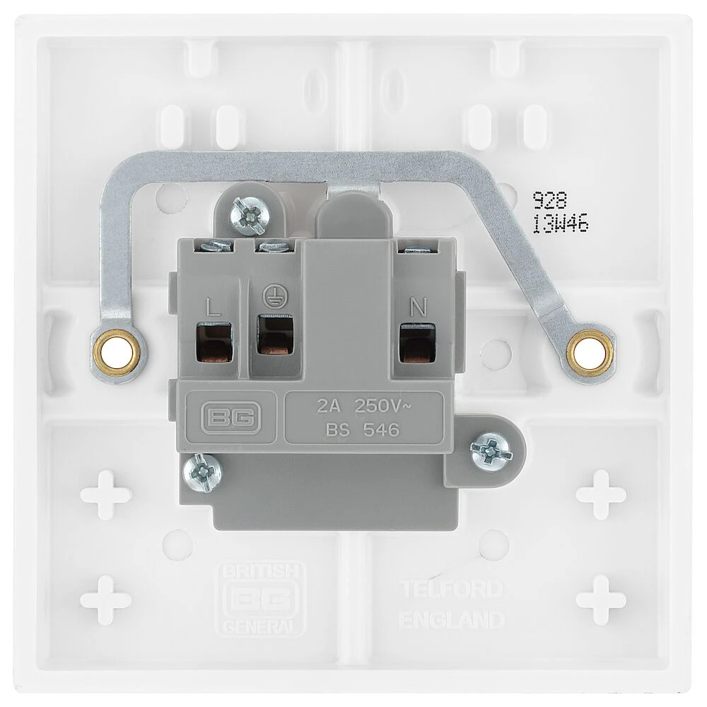 BG White Moulded Square Edge 2A Single Round Pin Unswitched Socket