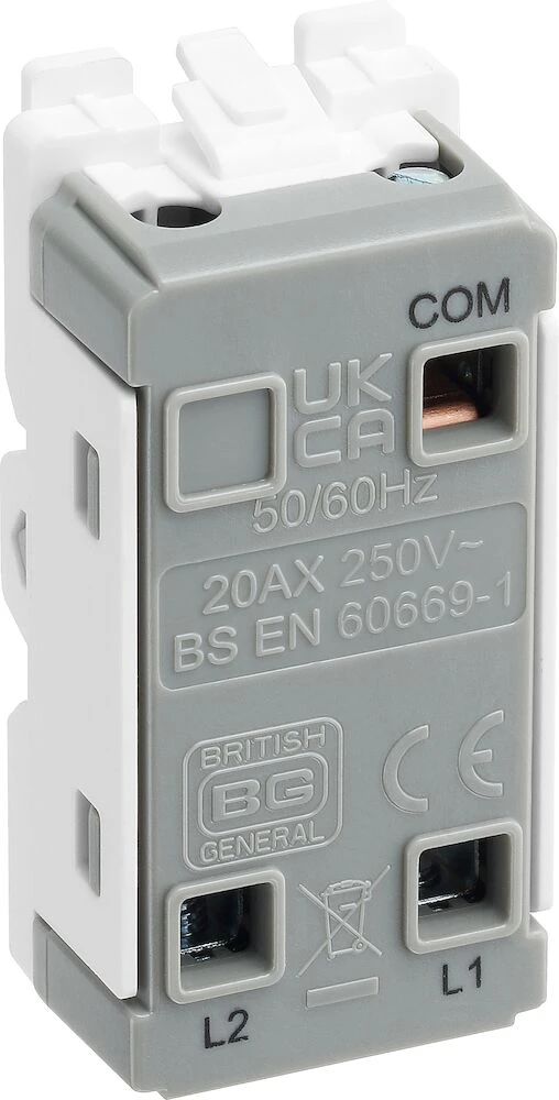 BG Grid 20A Switch Module 2 Way, Single Pole, White