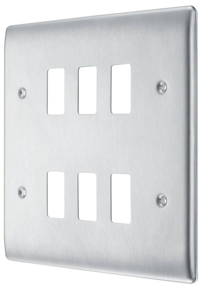 BG Grid Nexus Metal Square Front Plate 6 Module, Brushed Steel