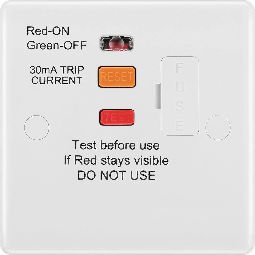 BG Nexus Series White Moulded Unswitched 13A Fused Connection Unit with RCD Protection and Flex Outlet