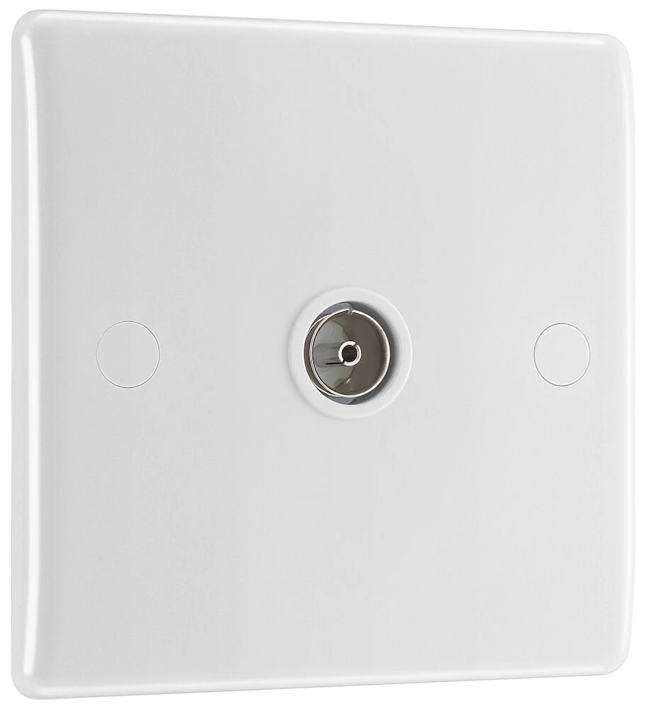 BG Nexus Series White Moulded Single Isolated Co-Ax Aerial Socket for TV or FM