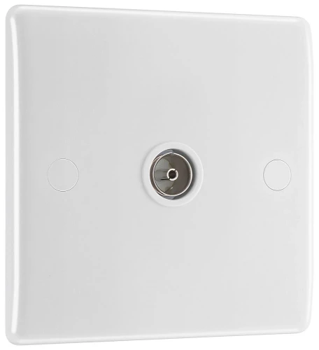 BG Nexus Series White Moulded Single Isolated Co-Ax Aerial Socket for TV or FM