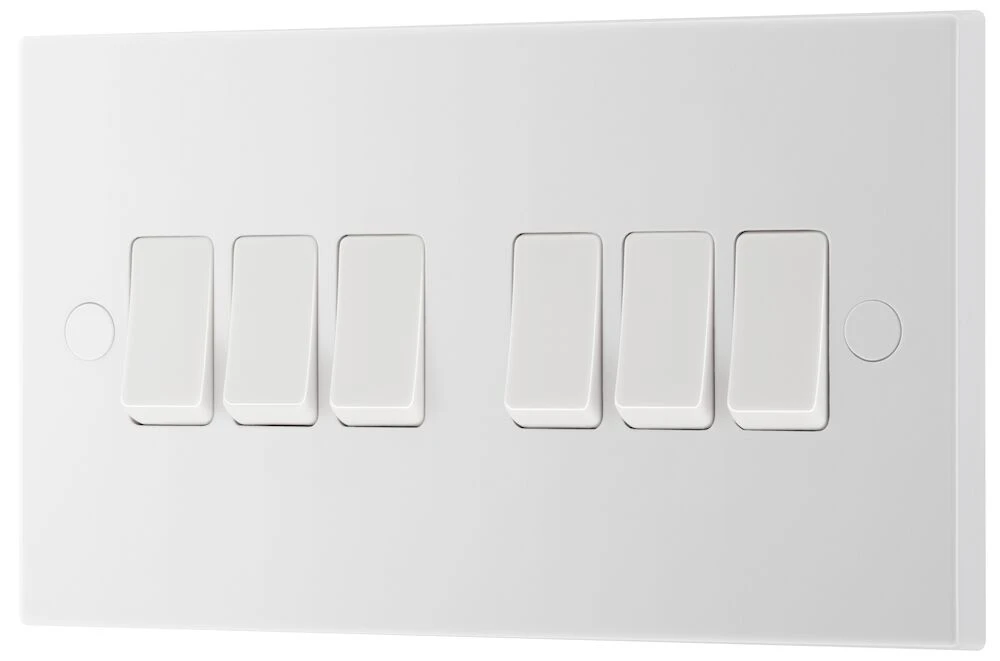 BG White Moulded Square Edge 20A 16AX 6 Gang Switch 2 Way