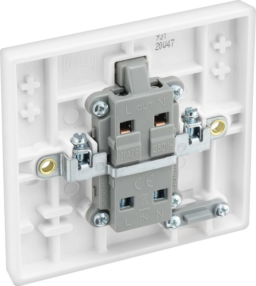 BG White Moulded Square Edge 20A Double Pole Switch with LED Indicator