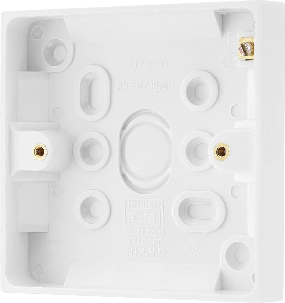 BG White Moulded Square Edge Single Surface Box with Earth 19mm