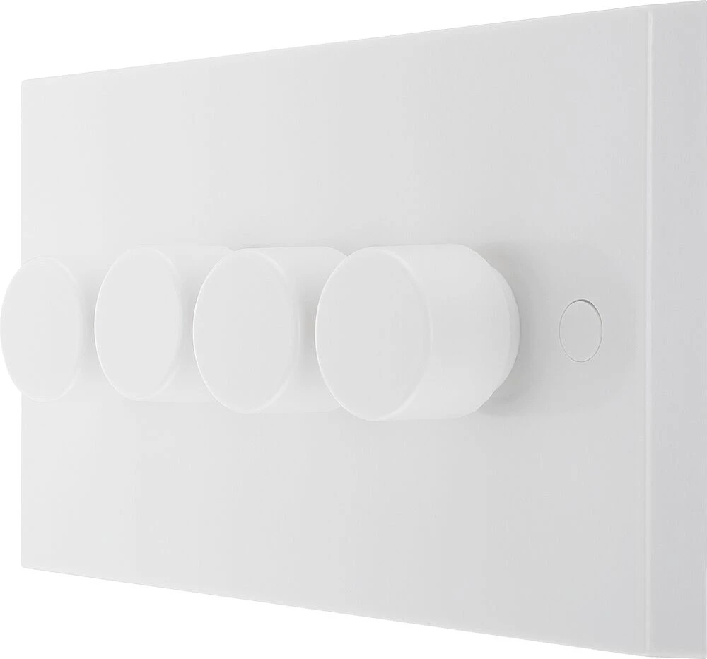 BG White Moulded Square Edge Quadruple Dimmer Switch 2 Way, Trailing Edge 200W