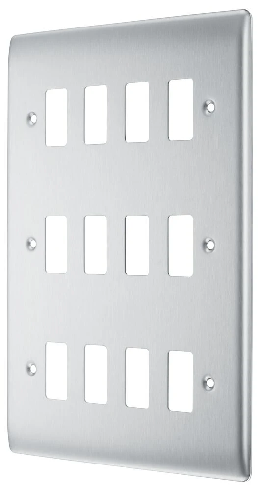 BG Grid Nexus Metal Square Front Plate 12 Module, Brushed Steel