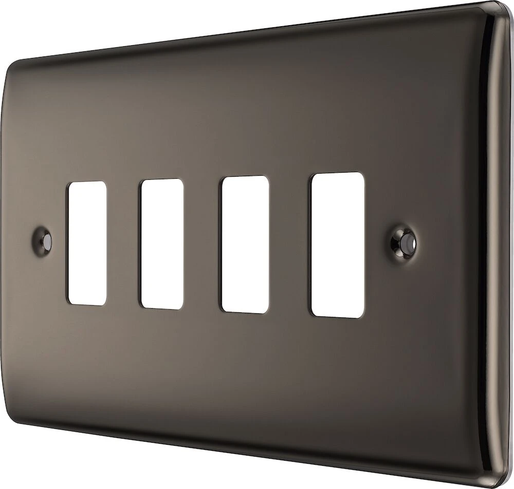 BG Grid Nexus Metal Rectangular Front Plate 4 Module, Black Nickel