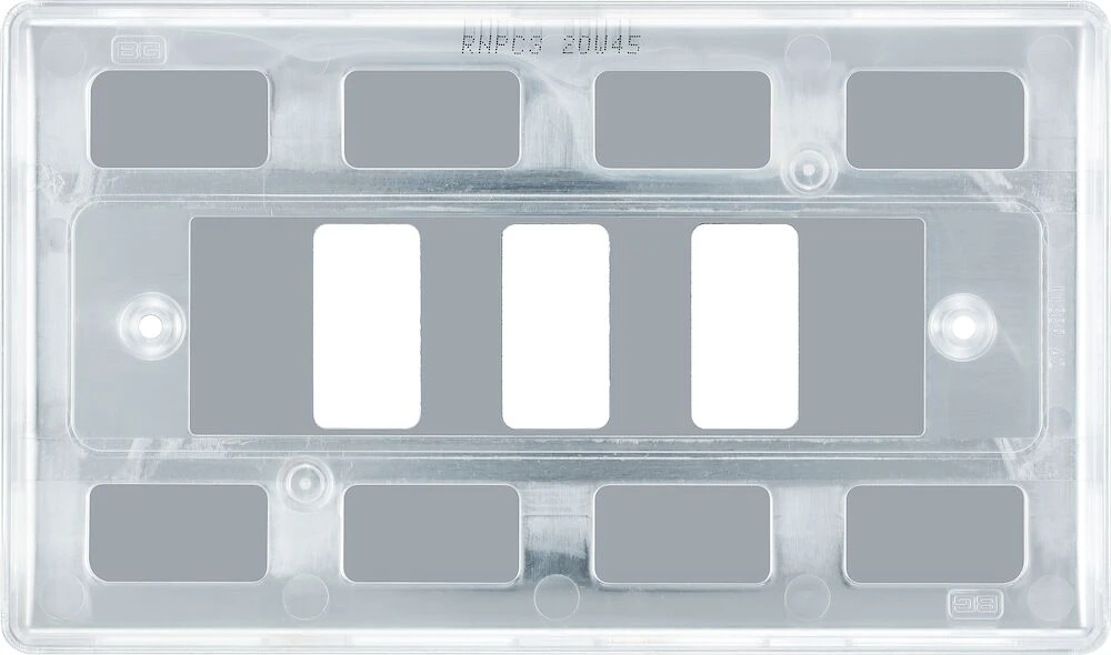 BG Grid Nexus Metal Rectangular Front Plate 3 Module, Polished Chrome