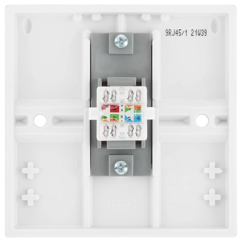 BG White Moulded Square Edge Single RJ45 Telephone Socket IDC Type