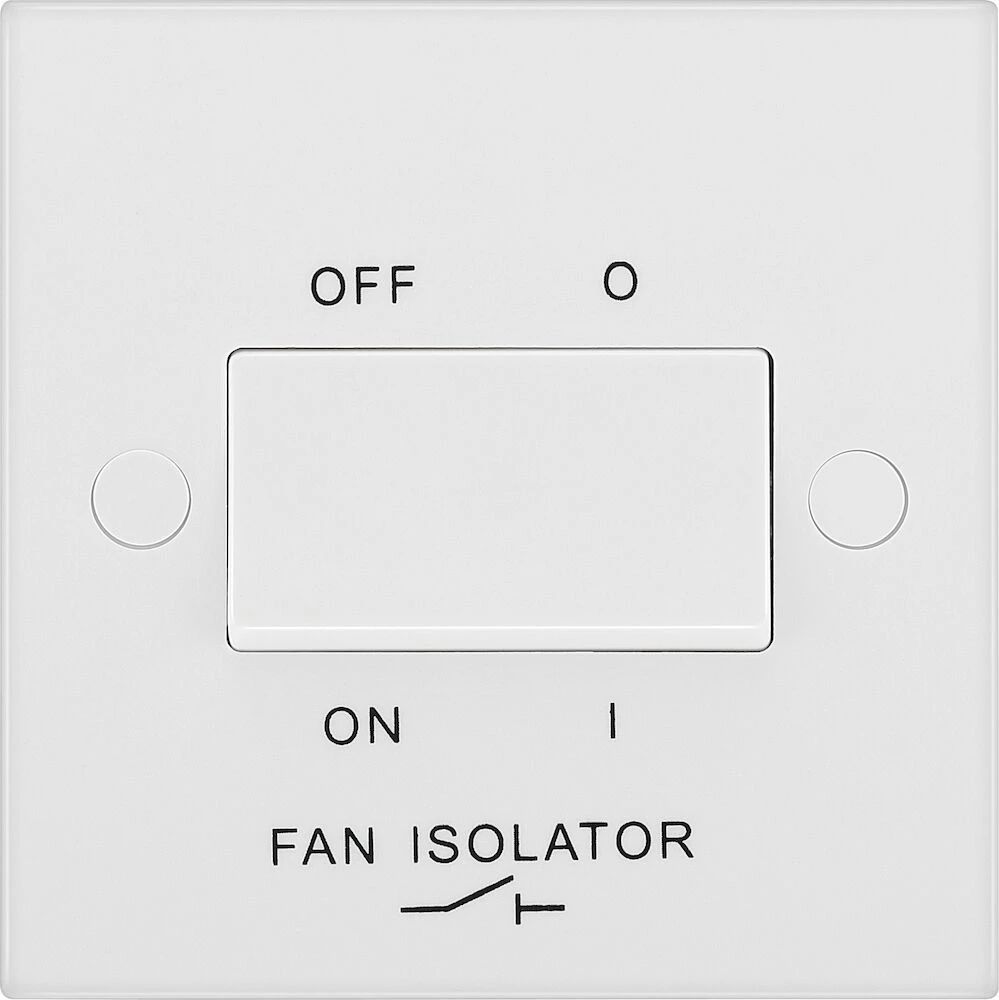 BG White Moulded Square Edge 10A Triple Pole Fan Isolator Switch