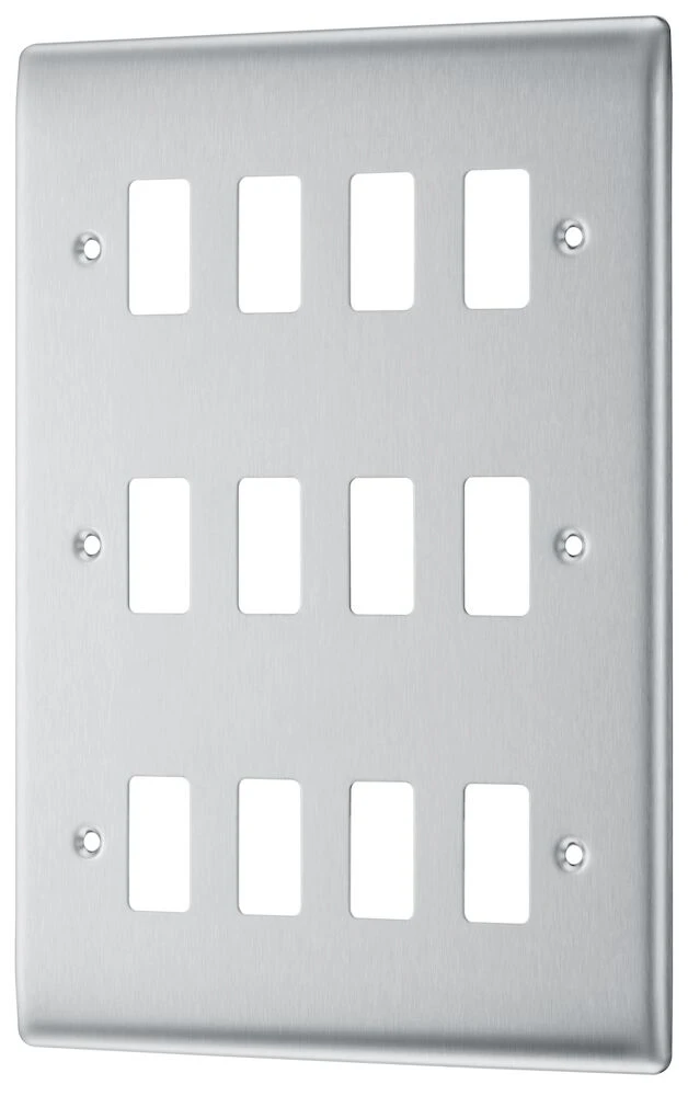 BG Grid Nexus Metal Square Front Plate 12 Module, Brushed Steel