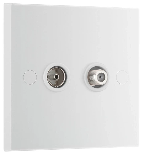 BG White Moulded Square Edge TV/FM/SAT Co-Ax Socket