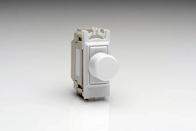 Varilight 2-Way Push On/Off Switch Module (Dummy Dimmer) 6A (1 Grid Space) PowerGrid Module White with White Knob