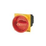Moeller Main switch, P1, 32 A, flush mounting, 3 pole, Emergency switching off function, With red rotary handle and yellow locking ring, Lockable in the 0 (Off) positio