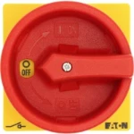 Moeller Main switch, P1, 32 A, flush mounting, 3 pole, Emergency switching off function, With red rotary handle and yellow locking ring, Lockable in the 0 (Off) positio