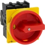 Moeller Main switch, P1, 32 A, flush mounting, 3 pole, Emergency switching off function, With red rotary handle and yellow locking ring, Lockable in the 0 (Off) positio