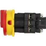 Moeller Main switch, P1, 32 A, flush mounting, 3 pole, Emergency switching off function, With red rotary handle and yellow locking ring, Lockable in the 0 (Off) positio