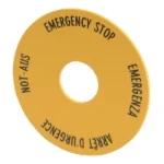 Moeller Label, emergency switching off, yellow, D=60mm, 4 languages, DE, EN, FR, IT