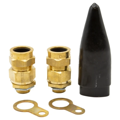 M20L Brass Outdoor Cable Gland Pack Complete with Brass Locknut and Black Non-LSF PVC Shroud Suitable for SWA Cable IP54 (Pack of 2)