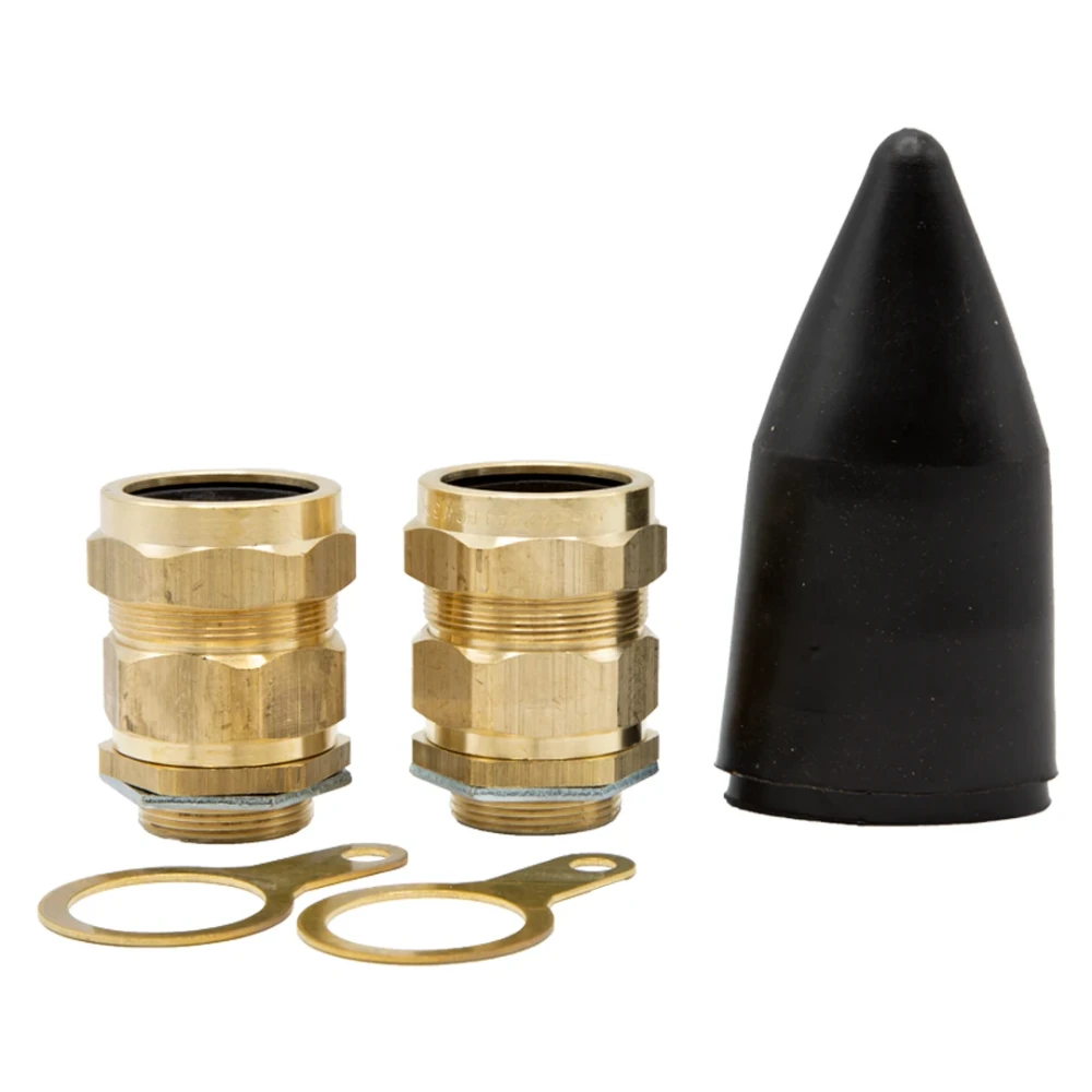 M32 Brass Outdoor Cable Gland Pack Complete with Brass Locknut and Black Non-LSF PVC Shroud Suitable for SWA Cable IP54 (Pack of 2)