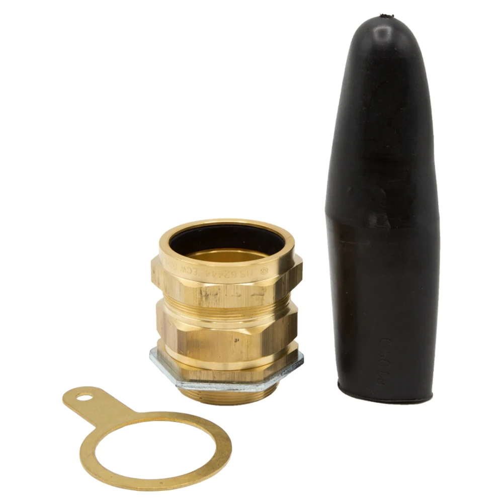 M50 Brass Outdoor Cable Gland Pack Complete with Brass Locknut and Black Non-LSF PVC Shroud Suitable for SWA Cable IP54 (Pack of 1)