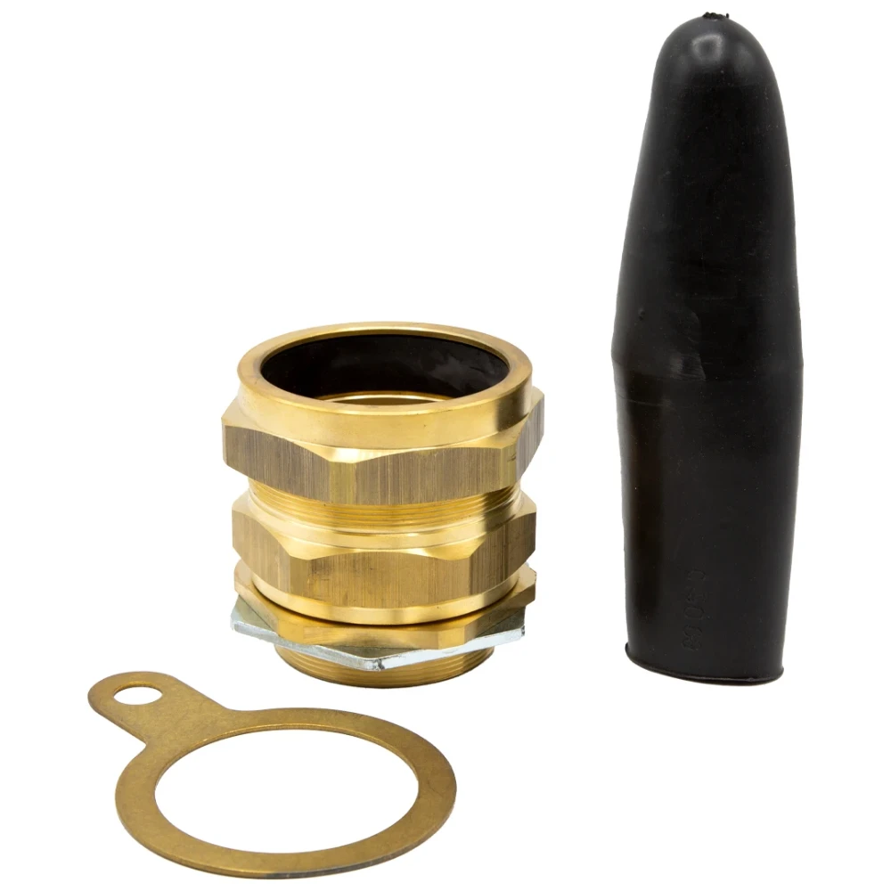 M63 Brass Outdoor Cable Gland Pack Complete with Brass Locknut and Black Non-LSF PVC Shroud Suitable for SWA Cable IP54 (Pack of 1)