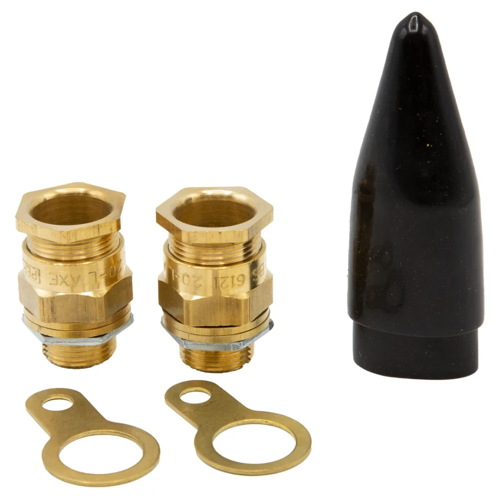 M20L Brass Gland Pack Complete with O-ring Black PVC LSF Shroud Locknut for Wire Braided Cables (Pack of 2)
