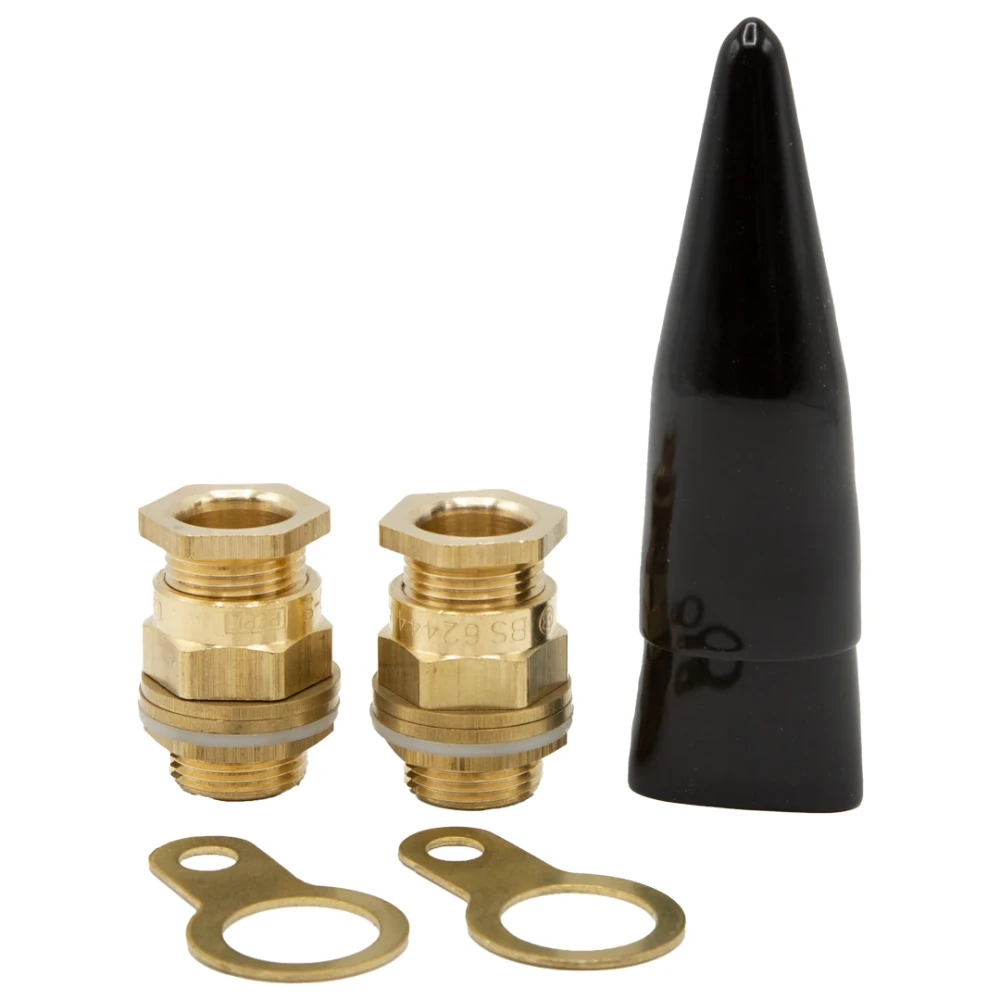 M20S Brass Gland Pack Complete with O-ring Black PVC LSF Shroud Locknut for Wire Braided Cables (Pack of 2)
