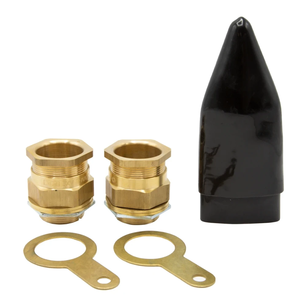 M32 Brass Gland Pack Complete with O-ring Black PVC LSF Shroud Locknut for Wire Braided Cables (Pack of 2)