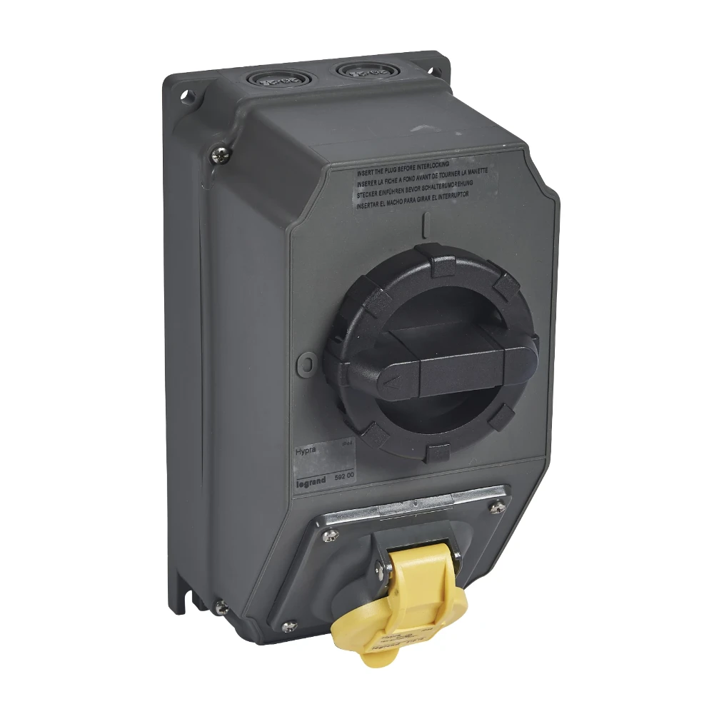 Hypra IP44 16A 100/130V AC 2 Pole + Earth Surface Mounting Single Socket Combination Unit with Switch