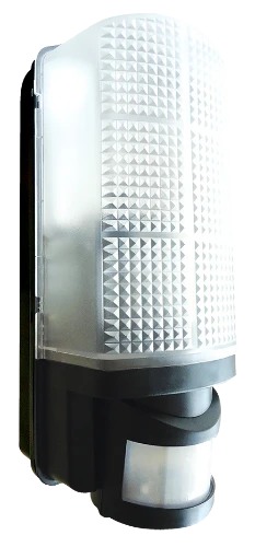 IP44 prismatic diffuser black bulkhead with PIR and BC lamp holder