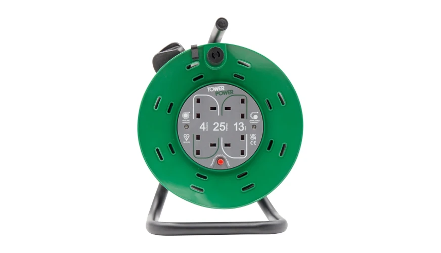 Tower 4 Socket 25 Metre 13 Amp Cable Reel Drum