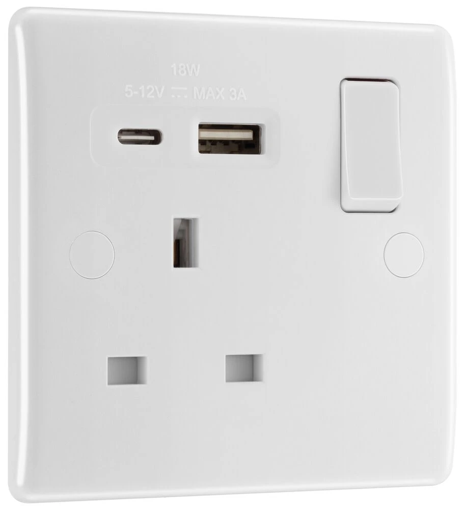 BG Nexus 800 Series, 13A Single Switched Socket with USB A + C 18W