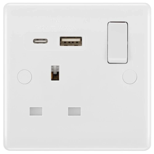 BG Nexus 800 Series, 13A Single Switched Socket with USB A + C 18W