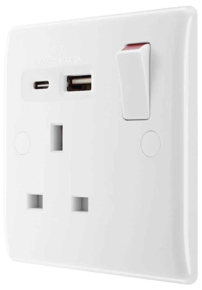 BG Nexus 800 Series, 13A Single Switched Socket with USB A + C 18W