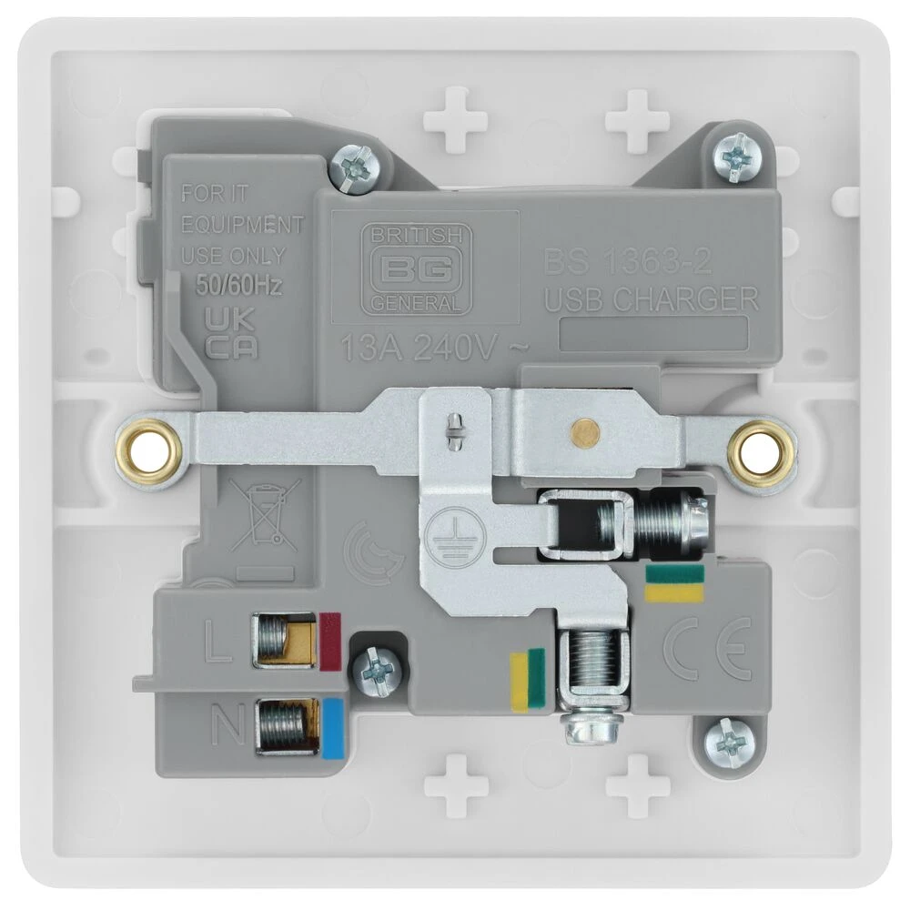 BG Nexus 800 Series, 13A Single Switched Socket with USB A + C 18W