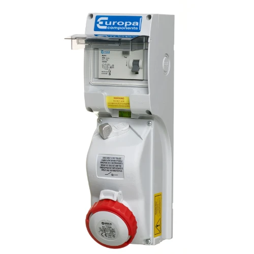 EUROPA IP65 32A 400V 3P+N+E Switched Interlocked Socket with 30mA 40A Type A RCCB