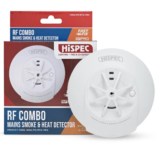 Hispec RF COMBO Fast Fix Mains Smoke & Heat Detector with 10yr Rechargeable Lithium Battery Backup