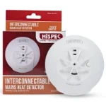 Hispec Interconnectable Fast Fix Mains Heat Detector with 10yr Rechargeable Lithium Battery Backup   