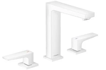 MELANGEUR DE LAVABO 3-TROUS HANSGROHE METROPOL mat blanc ComfortZone 160 avec vidage Push-Open