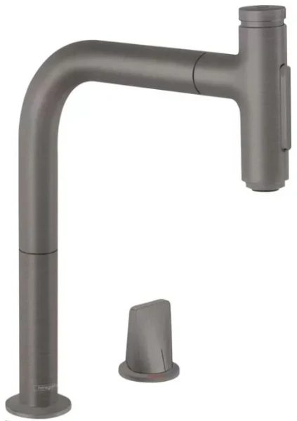 MELANGEUR DE CUISINE 2 TROUS HANSGROHE METRIS SELECT M71 brushed black ComfortZone 200 avec robinet d'arret, 2 jet, sBox
