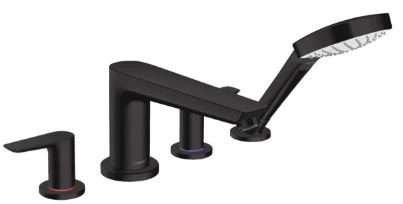 Hansgrohe Talis E mitigeur bain 4-trous montage sur gorge noir mat avec douchette, flexible 1,60m