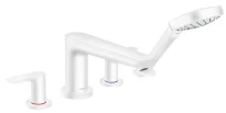 MELANGEUR BAIGNOIRE 4-TROUS HANSGROHE TALIS E mat blanc sur gorge avec douchette, flexible 1,60m