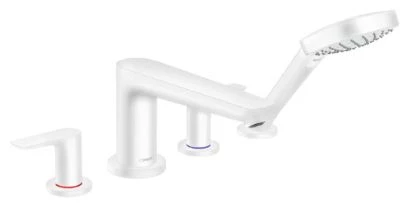 MELANGEUR BAIGNOIRE 4-TROUS HANSGROHE TALIS E mat blanc sur gorge avec douchette, flexible 1,60m