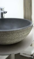 Sanijura Halo lavabo à poser rond 430 mm - pierre de lave graphite - sans trou de robinet - sans trop-plein