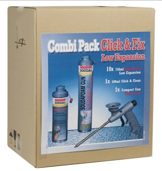 Soudal Soudafoam Box bevat 10 bussen montageschuim - 1 pistool - 1 reiniger