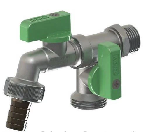 Arco Garden Nano robinet de double service à bille met hendel (vert) MM 1/2 x 3/4 x 3/4 - nikclé - Vitacq - avec raccord cannelé
